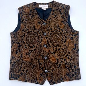 Vintage Jones New York Vest Paisley‎ Brocade Wool Blend Size 6 Brown Black